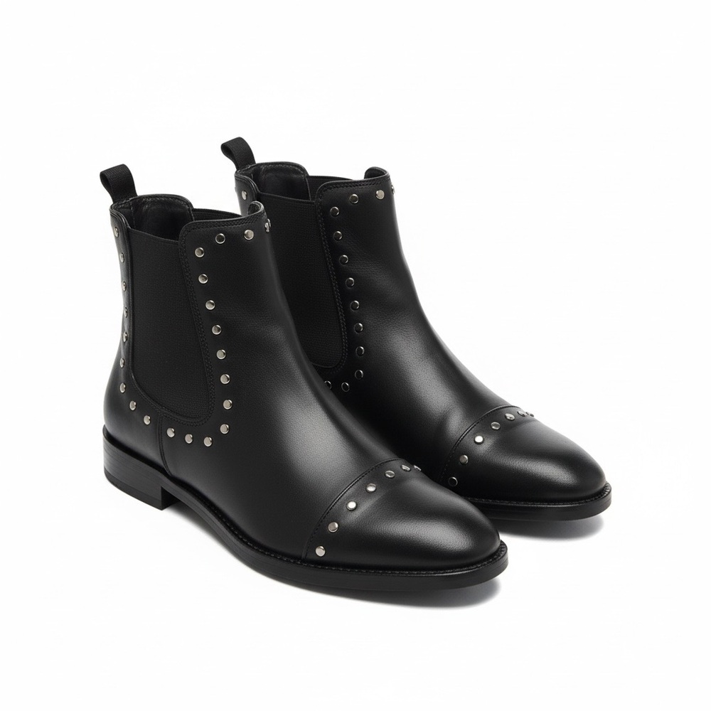 Black Studded Leather Chelsea Boots made by Ateliers